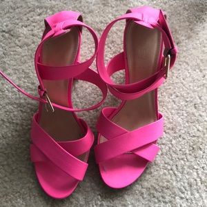J. Crew Neon Pink Strappy Heels